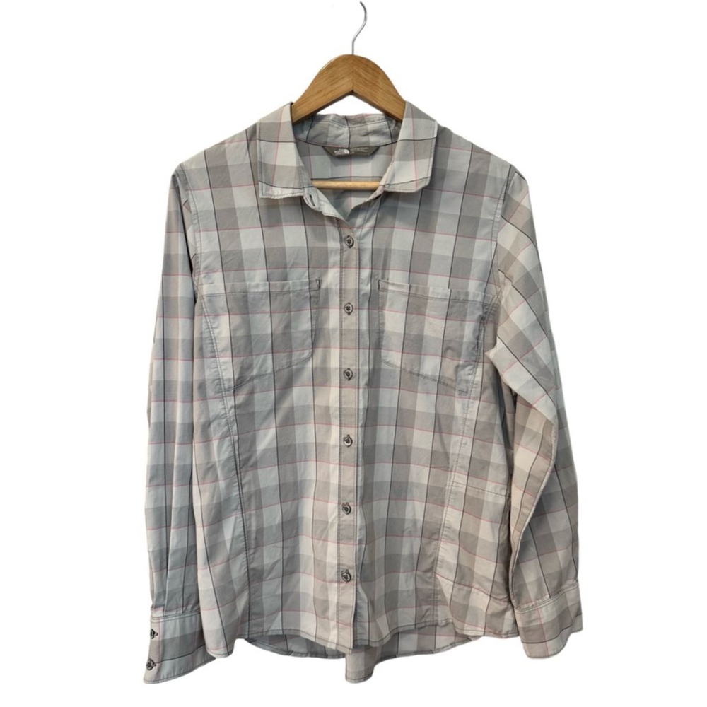 The North Face Gray Pink Plaid Long Sleeve Button Up Large